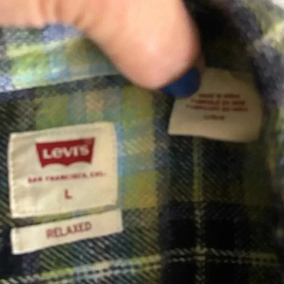 Levi’s Black/Green Plaid Flap Pocket Button Down Workers Flannel Shirt Size L - Picture 13 of 15